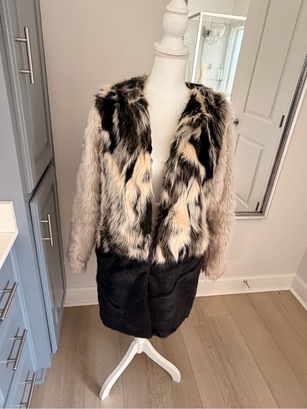 Glamorous Multi-Tone Faux Fur Teddy Coat in Beige, Black & Cream
